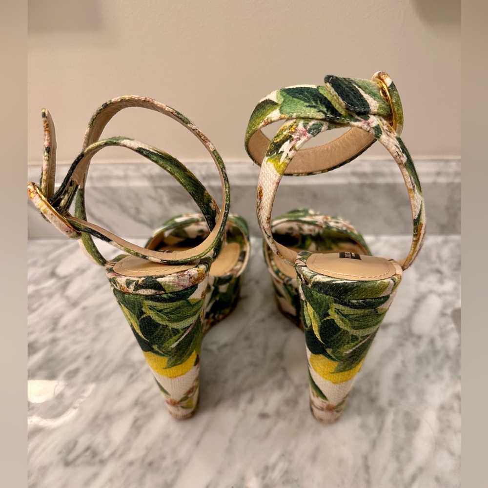 Dolce & Gabbana BIANCA Floral Printed Fabric Platform Wedge Sandals 36.5 - Picture 8 of 11